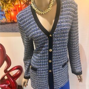 St. John Royal Blue Tweed Knit skirt suit ultramarine 10 M paillettes shimmer